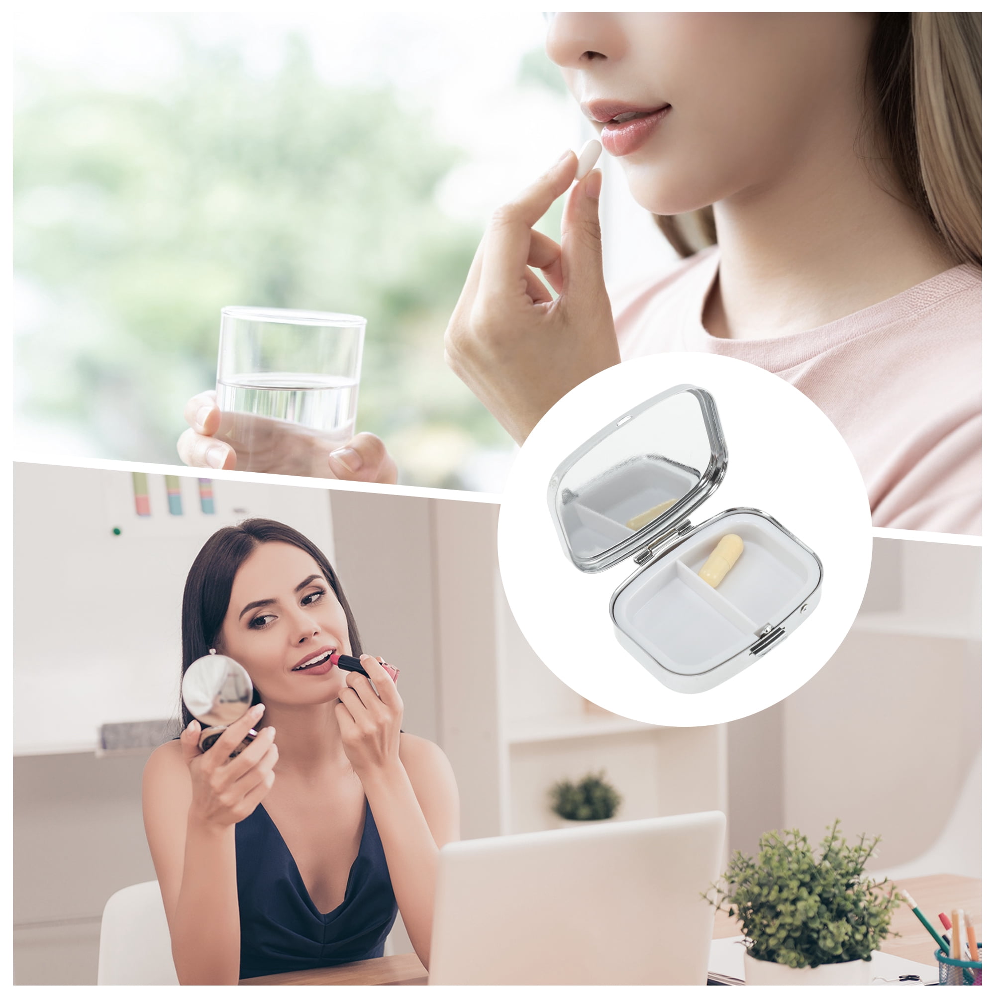 Unique Bargains 2 Compartments Pill Case Silver Tone 1 Pc [Square 2 Compartments]