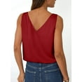 thumbnail image 5 of Women Silk Satin Tank Top V Neck Summer Sleeveless Shirt Business Casual Dressy Outfit Vacation Clothes Wine Red M, 5 of 6