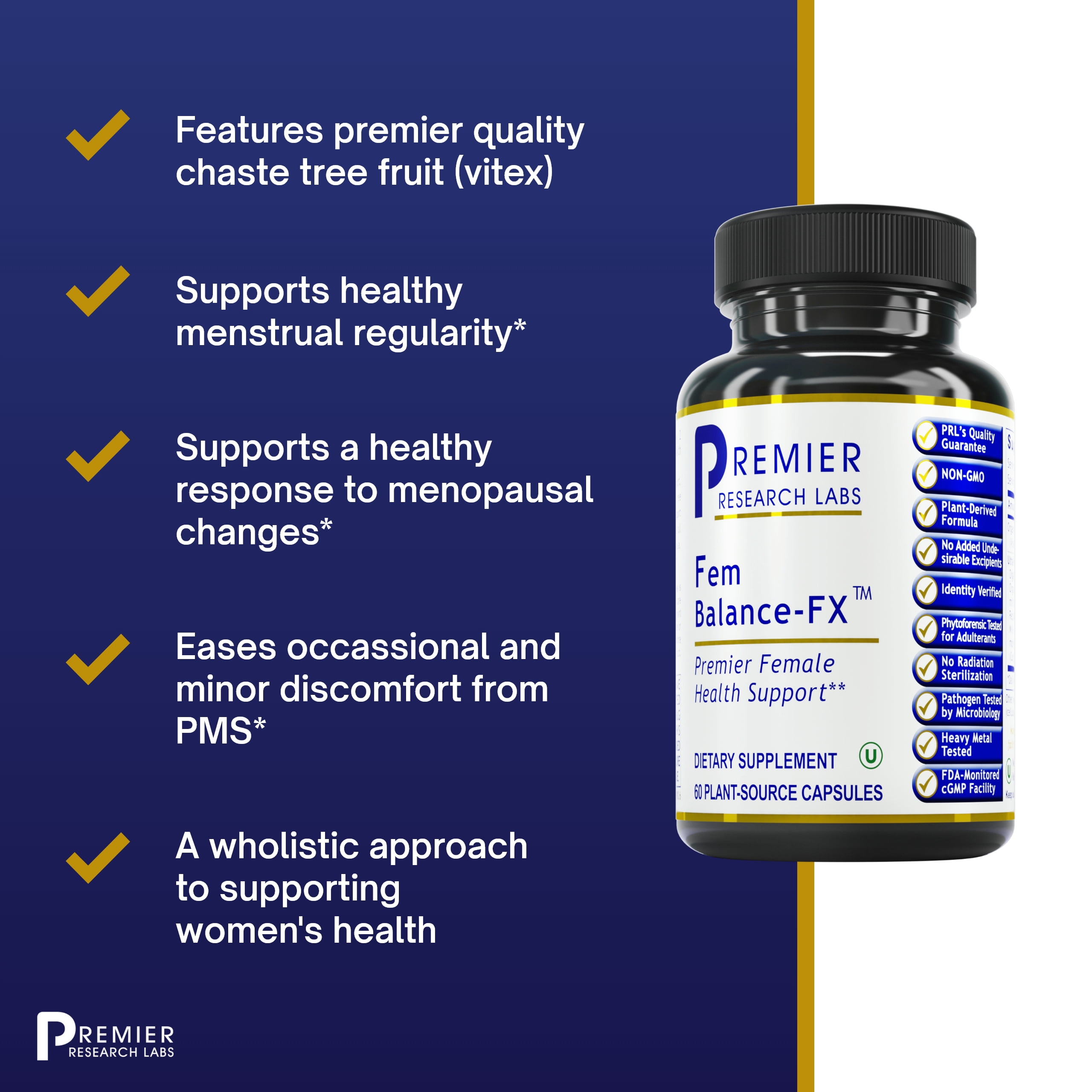 Premier Research Labs Fem Balance-FX - Features Organic Chaste Tree Fruit, Alfalfa, Chinese Salvia & Turmeric - Nutraceutical Formulation for Healthy Female Support - 60 Plant-Source Capsules