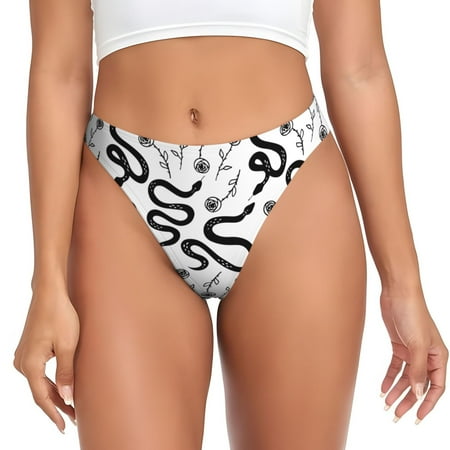 Thongs for Women - Funny Black Snake Rose No Show Seamless Womens Thongs Underwear  Stretch G String Thongs for Women  Ladies Breathable Kawaii Thong Bikini Panties Briefs