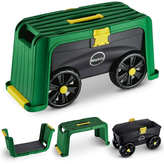 4-in-1 Garden Stool – Multi-Use Garden Scooter with Seat – Rolling Cart with Storage Bin– Padded Kneeler and Tool storage - Accessible Gardening for All Ages   FREE Scotts Gardening Gloves