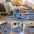 thumbnail image 5 of Round Area Rug 5 Ft, Navy Blue Anchor Nautical Non Slip Area Rugs for Living Room, Navy Blue Striped Farmhouse Washable Low Pile Circle Throw Carpet for Indoor Dining Room Bedroom Nursery Decor, 5 of 9