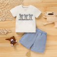 thumbnail image 3 of ZEHJUHAN Toddler Bunny 2-Piece Set Rabbit & Carrot Embroidery Short Sleeve T-Shirt and Striped Pocket Shorts Blue，12-18M, 3 of 12