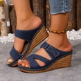 thumbnail image 2 of Dakaela Women Dressy Wedge Sandals Comfortable Walking Soft Leather Platform Slides Arch Support Casual Slip on Summer Shoes Size 6-10 Blue, 2 of 9