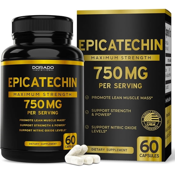 Epicatechin Extract 750mg Per Serving - (60 Capsules) - Supports Lean Muscle, Nitric Oxide, Myostatin Inhibitor, Stamina, Endurance, Pump & Gains - Non-GMO & Vegan Supplement - (60 Count)