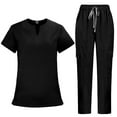 thumbnail image 2 of Minjewel Men's Casual Short Sleeve Nursing Scrubs Set, Breathable & Durable Uniform for Male Healthcare Workers, Nurses & Caregivers,Black L, 2 of 8