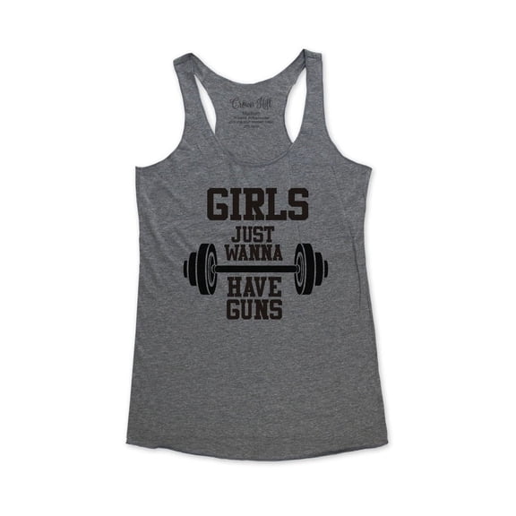 Girls just wanna have guns - wallsparks Crown Hill Brand - funny workout Bridal shower party tank top - Soft Tri-Blend Racerback Tank for Women