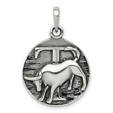 Diamond2Deal 925 Sterling Silver Polished Antique Finish Taurus Horoscope Zodiac Pendant for Women