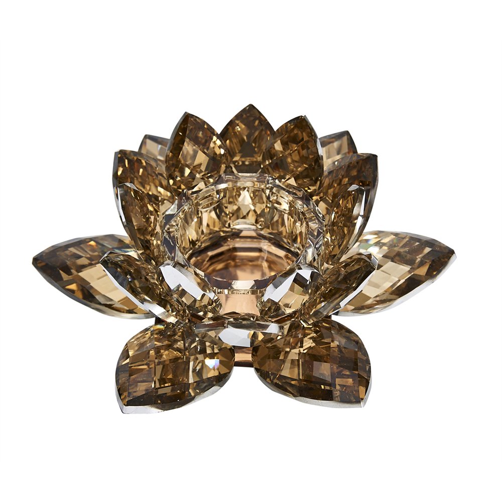 Alluring Crystal Lotus Tealight Candle Holder, Orange