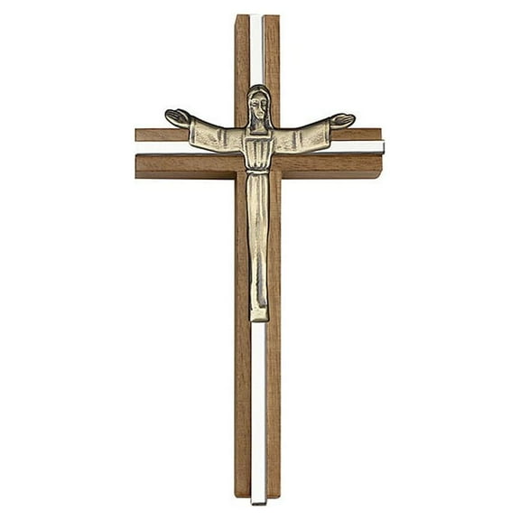 6 inch Risen Christ Cross, Walnut w/ Antique Gold inlay