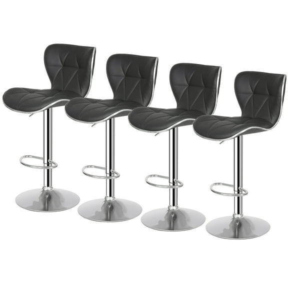 CQAOE Set of 4 Adjustable Swivel Bar Stools with Shell Back & PU Leather Seats – Modern Counter Height Chairs with Footrest for Kitchen Island, Home Bar, Dining Room