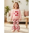 thumbnail image 6 of BemeyourBBs Toddler Baby Girl Valentines Day Outfit Love Heart Crew Neck Long Sleeve Sweatshirt and Bell  Bottom Flared Pants 2 Pcs Set Fall Winter Spring Clothes, 6 of 9