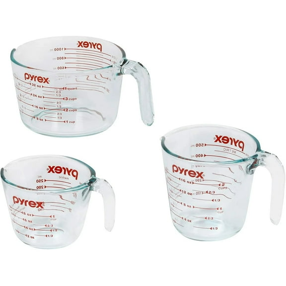 Pyrex Glass Measuring Cup Set 3-Piece, Microwave and Oven Safe,Clear