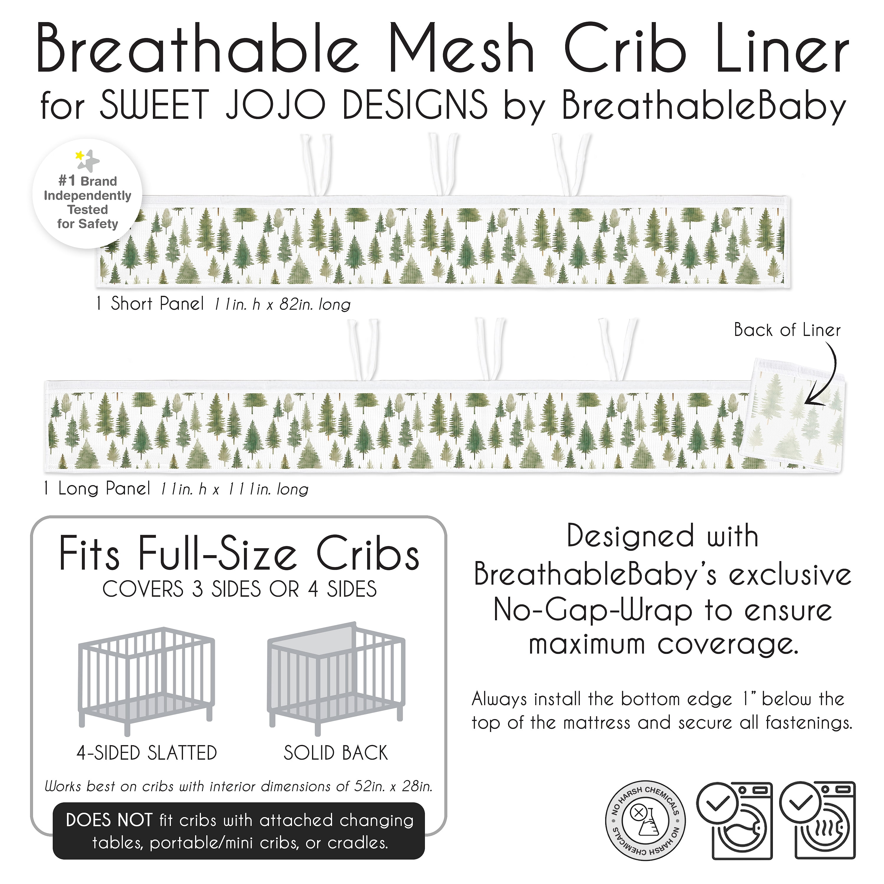 Sweet Jojo Designs + BreathableBaby Woodland Pine Tree Boy, Girl, Unisex/Gender Neutral Breathable Mesh Crib Liner