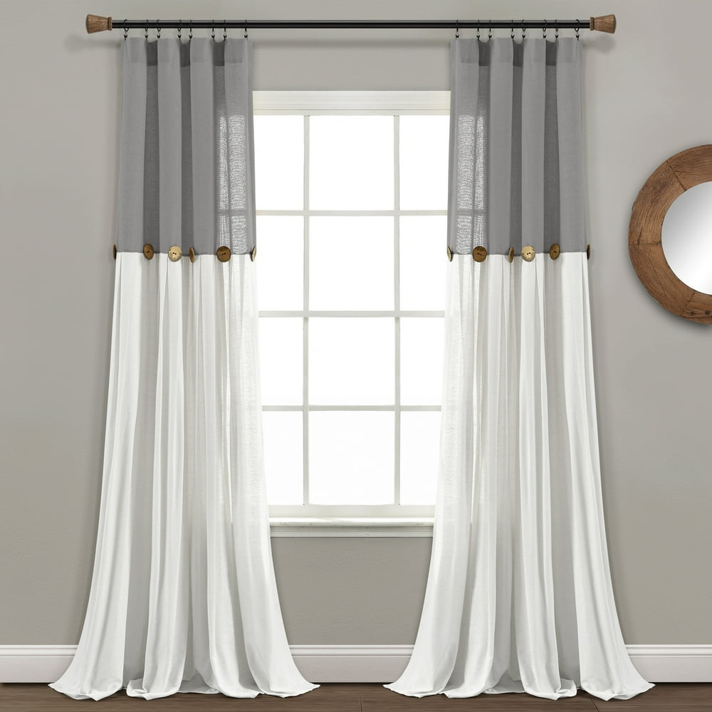 Lush Decor Linen Button Farmhouse Chic Solid Color Cotton Blend 3" Rod