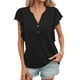 thumbnail image 1 of Camiseta de manga corta con cuello en V para mujer, blusa de manga corta con volantes y botones elegantes a la moda, 1 of 5