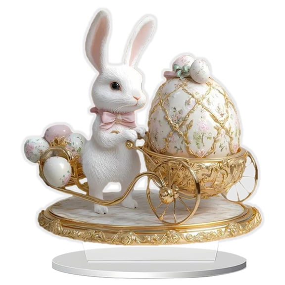 1 Pcs Cute Easter Rabbit Desktop Decor, Floral Cart Easter Bunny Egg Ornament 2D Flat Easter Bunny Desk Decoration Resin Easter Egg Figurines Spring Easter Rabbit Egg Flower Carrot Tabletop Decor