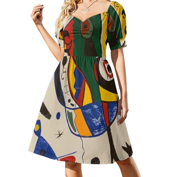 Joan Miro Vestido de manga corta Vestido de noche para mujer Vestidos de mujer ropa de verano para mujer 2025