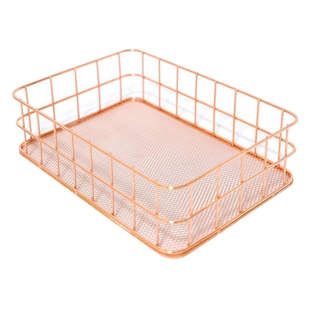 Elegante organizador de escritorio con cesta de alambre para guardar cosas en el armario. Rose Gold L