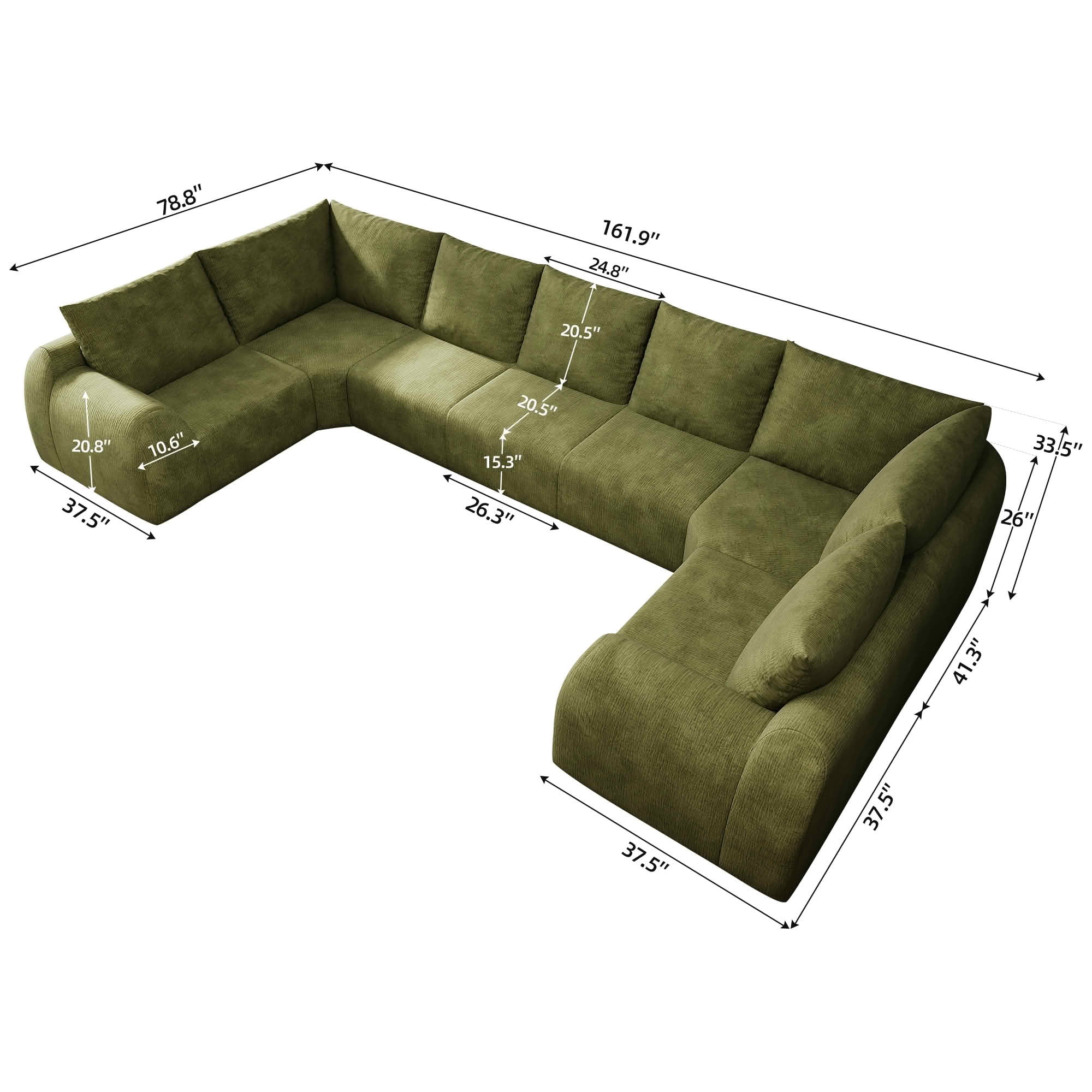 MAYEERTY 161.9" 7 Seats U Shaped Modular Cloud Sectional Sofa, Vacuum Compressed Chenille Couch, No Assembly Required Oversized Fabric Sofa