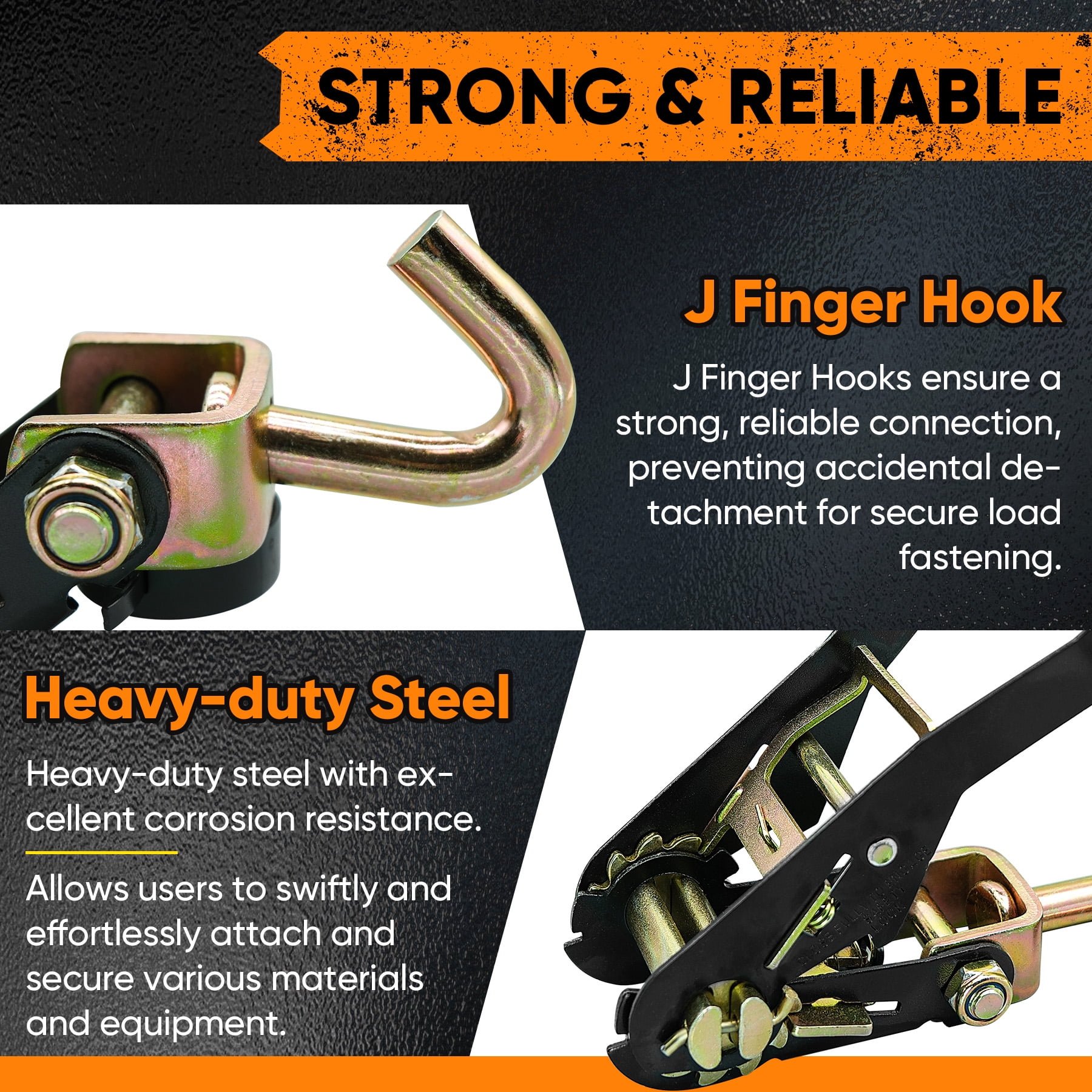 4 Pack Car Tie Down Straps for Trailers 2" x 96" - 9900LBS Break Strength - Tire Ratchet Straps with J Finger Hooks for Hauling UTV, SUV, Truck, Any Cars