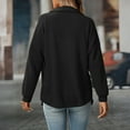 thumbnail image 4 of Stichou Womens Boyfriend Shirts Casual Long Sleeve Button Down Oversized Waffle Knit Shacket Jacket Black S, 4 of 6