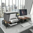 thumbnail image 2 of 16.85" Metal Desk Monitor Stand Riser with Organizer Drawer, Black and Brown Rustic Monitor Riser for Computer, Laptop, Small Printer, 2 of 7