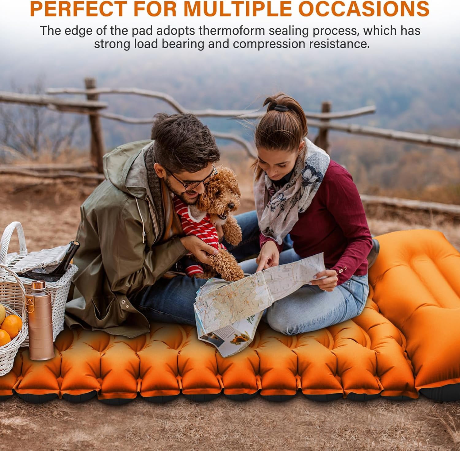 Double Sleeping Pad for Camping- Self Inflating 4" Extra-Thick with Pillow Built-in Foot Pump Inflatable Sleeping Mat for Backpacking, Hiking, Traveling, Tent, Portable Camping Mat