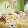 thumbnail image 4 of Costway Twin Size Floor Bed with Door & Fence with Safety Guardrails Support Beige, 4 of 10