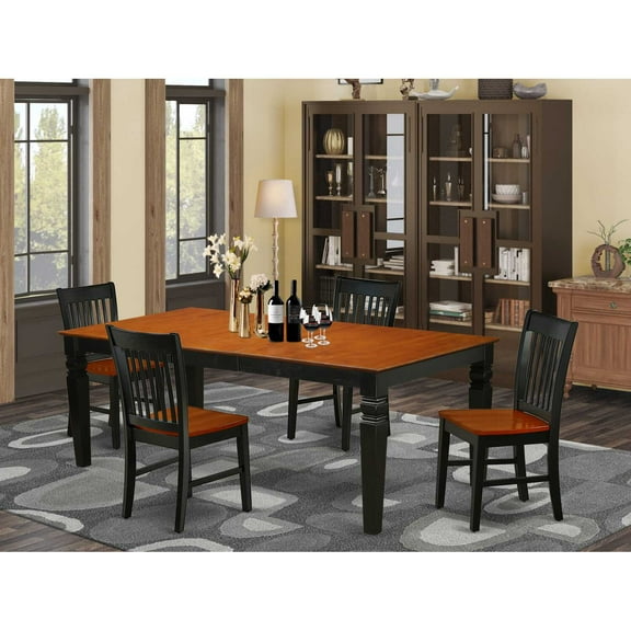 East West Furniture Logan 5-piece Wood Table and Dining Chairs in Black/Cherry
