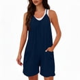 thumbnail image 2 of Jumpsuits for Women Casual Summer Rompers Sleeveless Loose Spaghetti Strap Shorts Overalls Jumpers with Pockets Navy M, 2 of 7