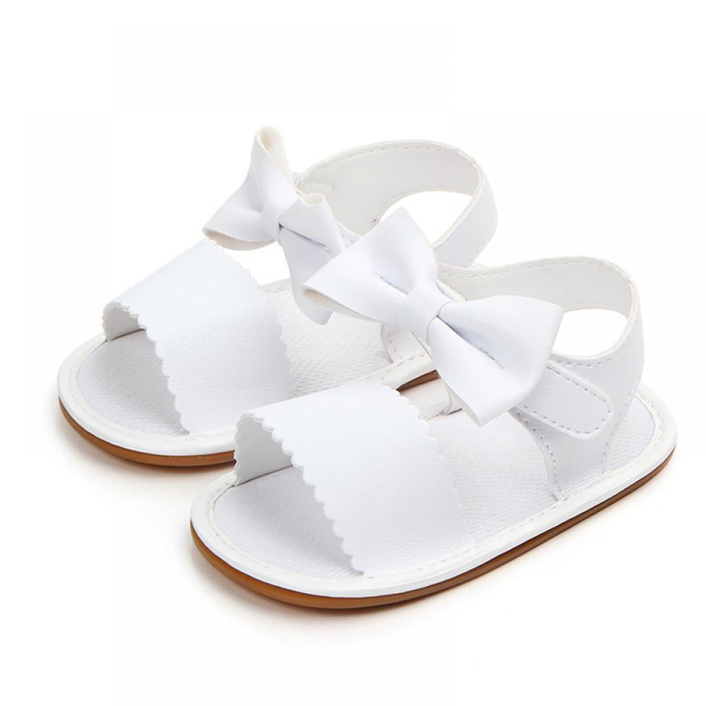 E-FAK Infant Baby Girls Sandals Summer Crib PU Leather Bowknot Soft Anti-Slip Rubber Sole Toddler First Walkers Shoes 