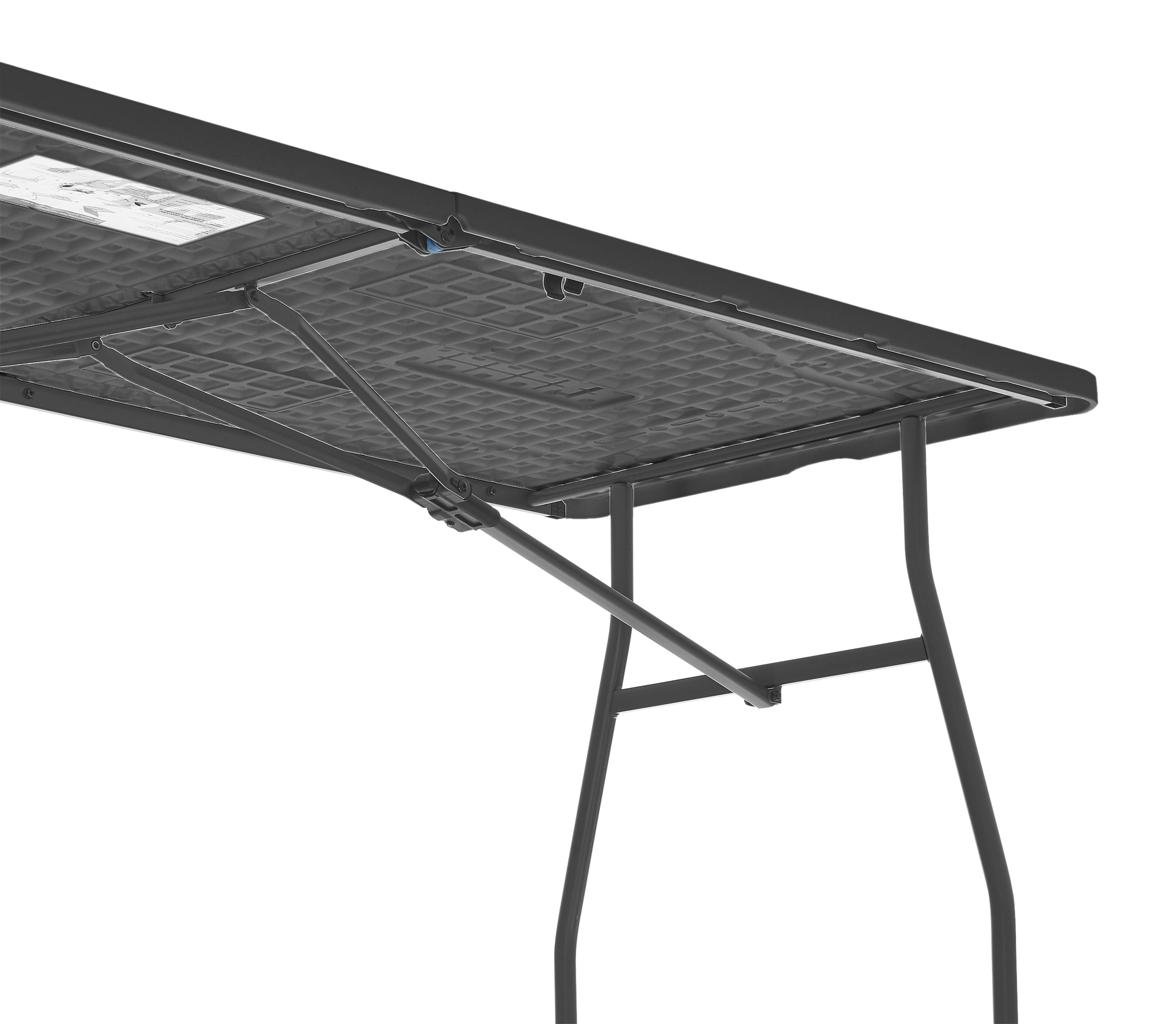 Mainstays Black 6 Foot Fold-in-Half Plastic Table, Indoor Outdoor, Scratch Resistant, Stain & UV Damage, Built-in Carry Handle