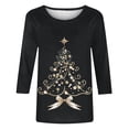 thumbnail image 4 of Rvkxad Ladies Christmas Tops Xmas Tree Printed 3/4 Sleeve Tops Holiday Dressy Casual Crew Neck Shirts Plus Size Spring Cute Pullover Blouses Black XL, 4 of 5