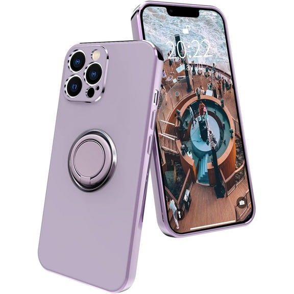case for iPhone 13 Pro Max Case with Ring Holder Magnetic Kickstand Soft TPU Non-Slip Matte Back Cover Microfiber Lining Anti-Scratch Shockproof Full-Body Protective Cases for iPhone 13 Pro Max Purple