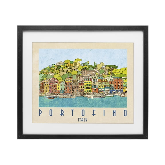 Stupell Industries Cottage Portofino Architecture Poster Black Framed Print Under Glass, 16 x 13, by Ynon Mabat