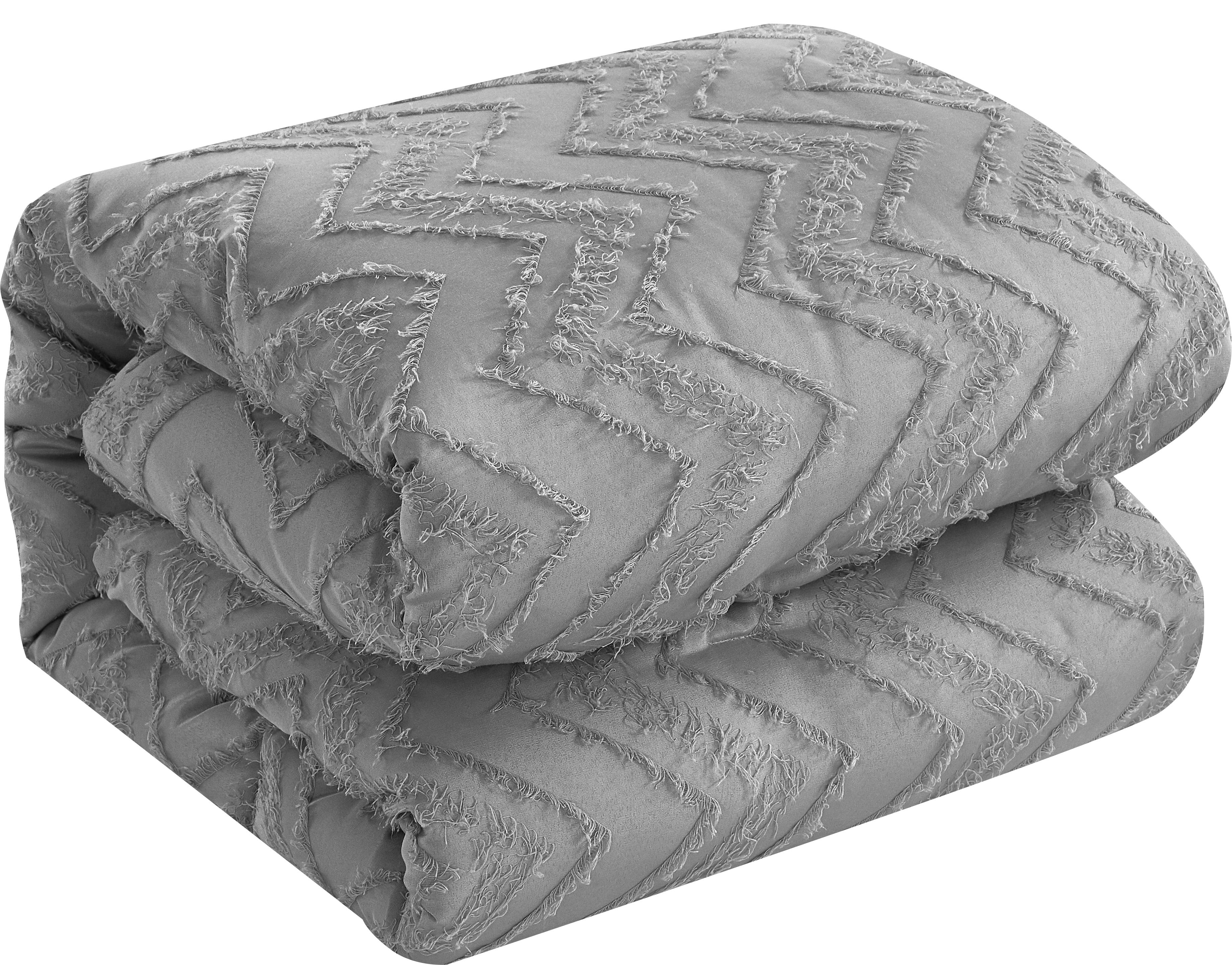 Lanco Chevron Shabby Chic 7 Piece Comforter Set Grey, Bed Size King, 100% Polyester Fill
