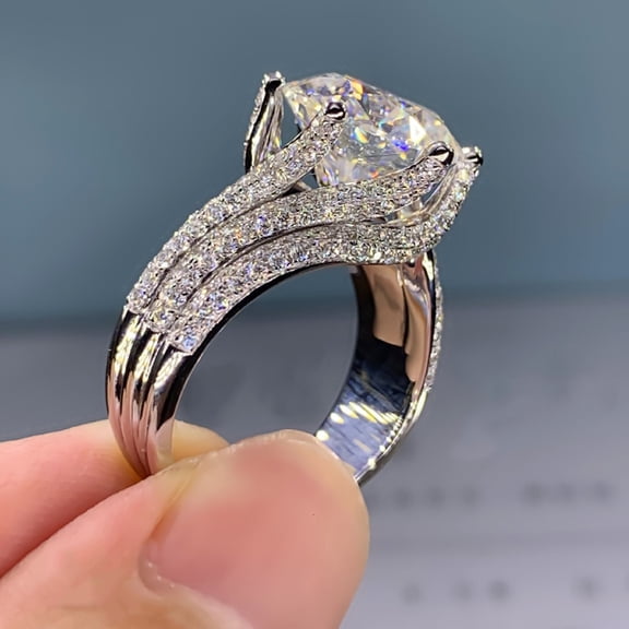 PULABO Women's Circle Promise Ring Cubic Zirconia 14K White Gold-Plated Valentine's Day Gift Ring Size 9 3 Piece Set Packaged in Gift Box