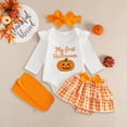 thumbnail image 2 of Zaveiop Infant Baby Girl Halloween Outfit 3 6 9 12 18 Months Long Sleeve Romper Skort Headband and Socks Clothes Set Size 6-12 Months, 2 of 4