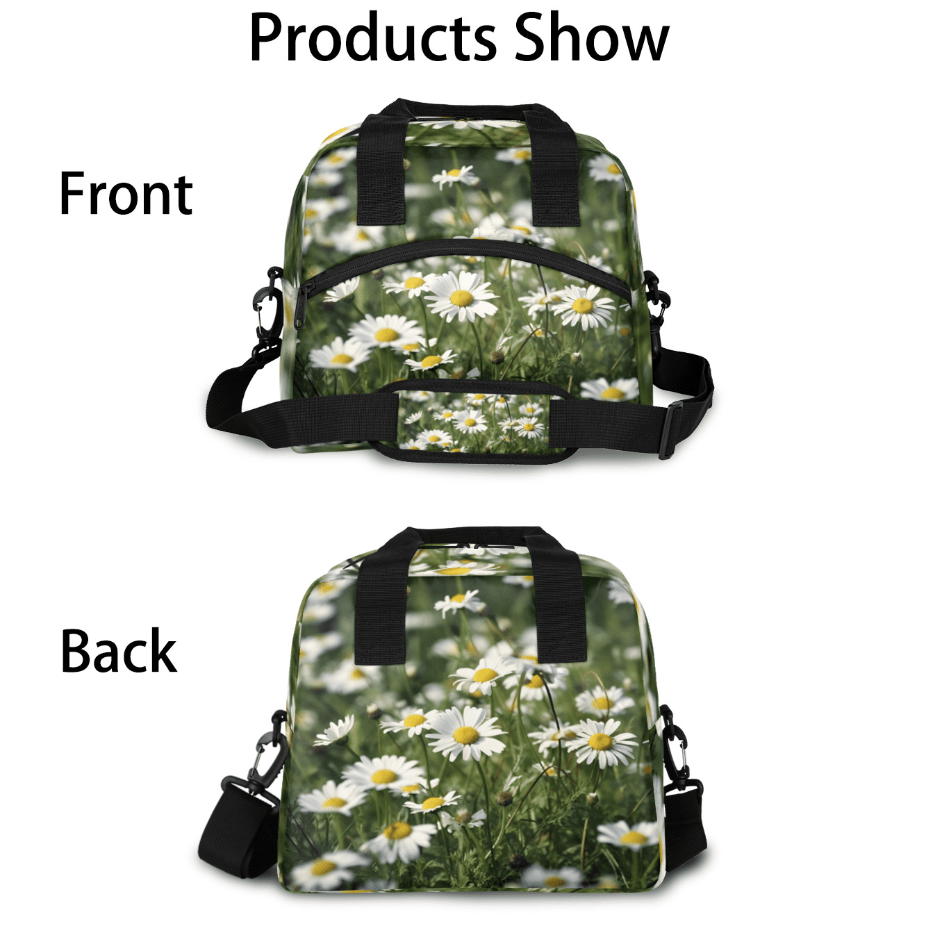 Herdesigns Daisy Insulated Lunch Bag for Women Men Adults Large Reusable Lunch Box Floral Leakproof Cooler Tote Bags with Adjustable Shoulder Strap