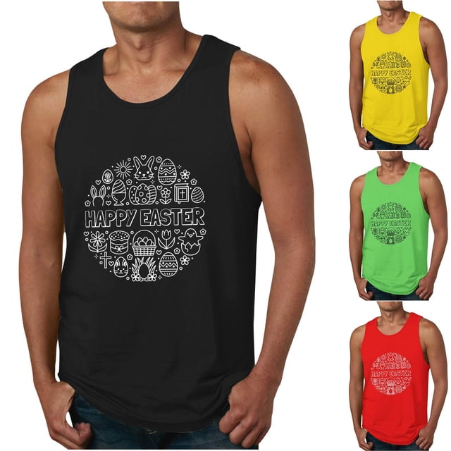 Qertyioot Nouveau Gilet Décontracté d'Été pour Hommes avec Imprimé de Pâques, Coupe Ample, Sport, Col Rond