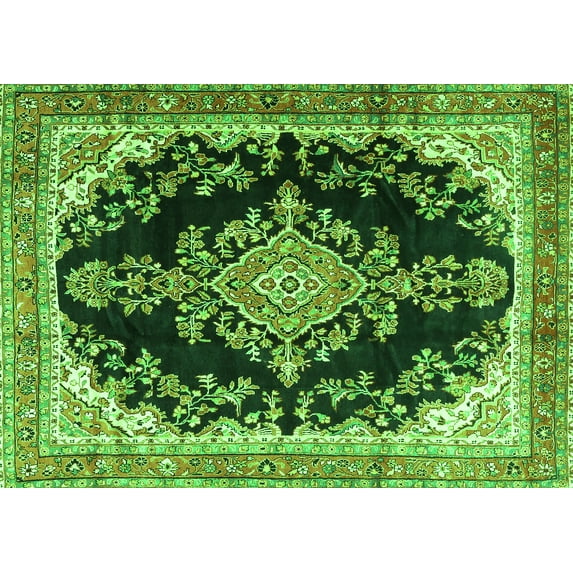 Ahgly Company Indoor Rectangle Medallion Green Traditional Area Rugs, 6' x 9'