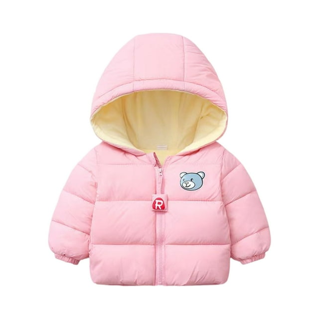 Girl's Cropped Puffer Coat, Adorable Solid Color Design with Secure Pockets, Comfortable Short Jacket for Boys & Girls Daily Wear.Light pink130