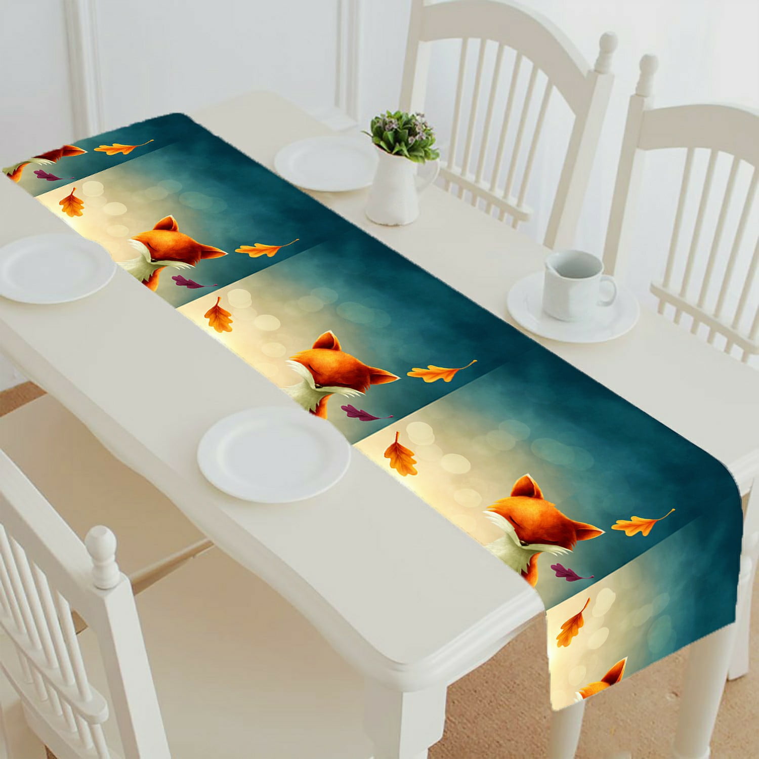 ECZJNT Little red fox in autumn table runner table cloth tea table ...