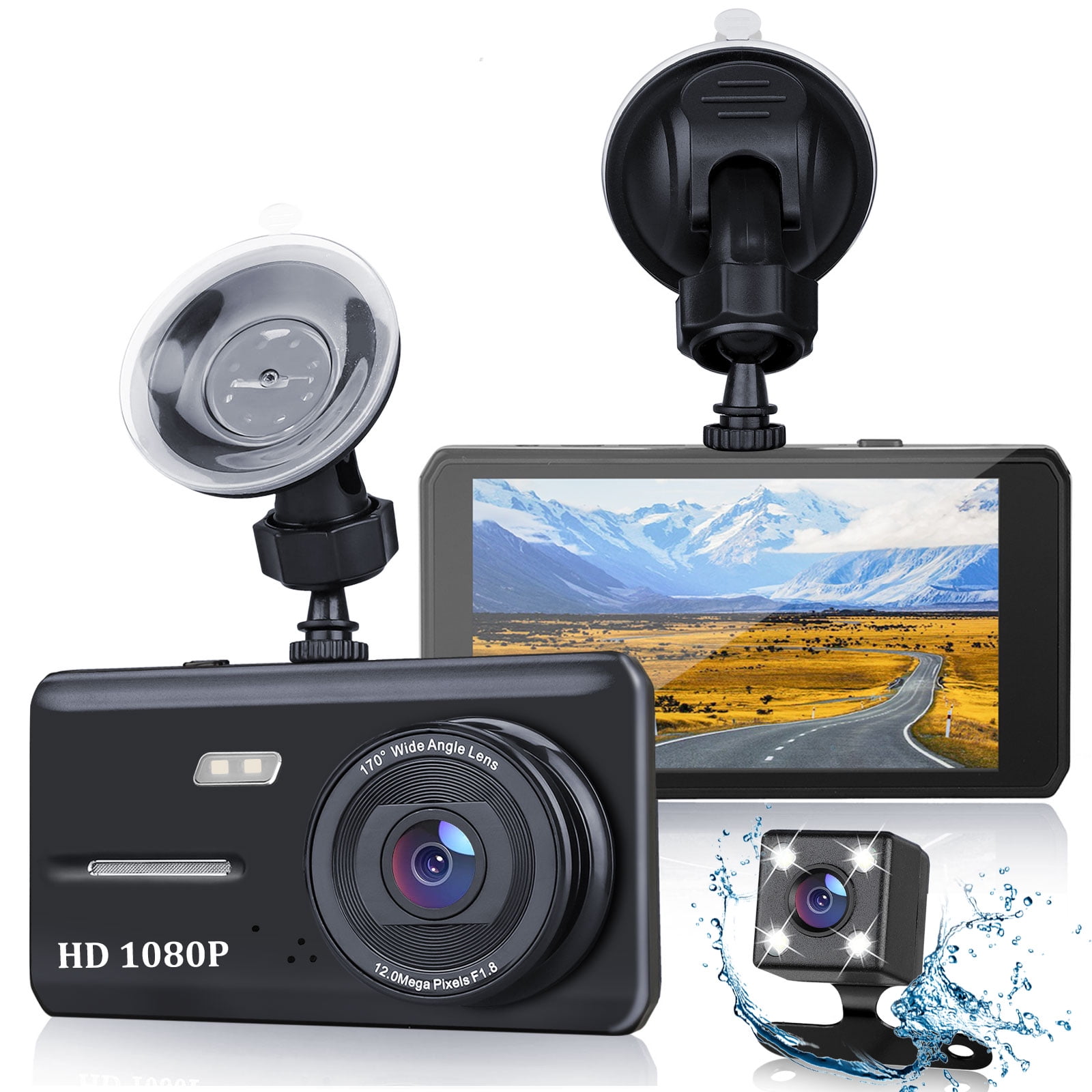 4" Dash Cam HD 1080P Front and Rear Car Dashboard Camera DVR Video Recorder 170°