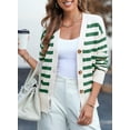 thumbnail image 3 of SHEWIN Womens Cardigan Casual Button Down Color Block Striped V Neck Open Front Knit Fall Sweaters Green Stripe, 3 of 9
