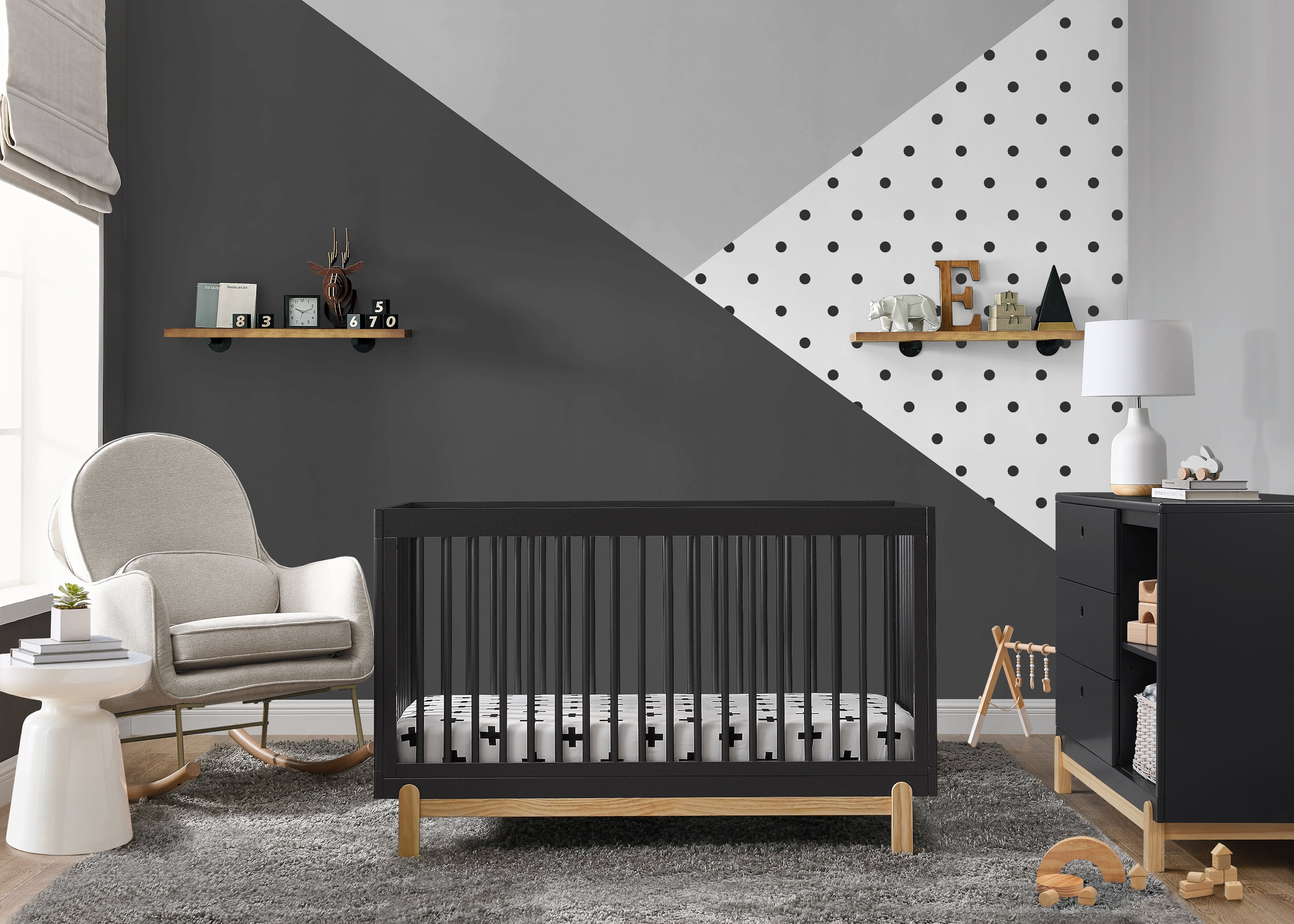 Delta Children Poppy 4-in-1 Convertible Crib - Greenguard Gold Certified, Midnight Grey/Natural