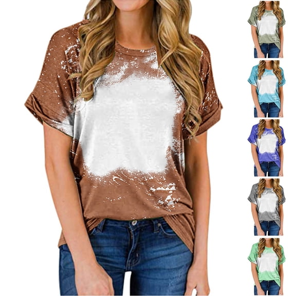 Inverlee T Shirts Women Crewneck Summer Short Sleeve Tops Plus Size Tie Dye Shirts Soft Work Tunic Blouse Tee Summer Fashion