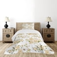 thumbnail image 4 of Ambesonne Flowers Quilted Bedspread Set 2 Pcs, Floral Roses Vector, Twin Size, White and Beige, 4 of 5