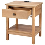 DecorTech Traditional Rectangular End Table with AC Power and USB Charging Ports, Oak